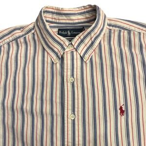 Ralph Lauren Striped Shirt Mens XL White Blue Red Excellent Classic Fit Cotton